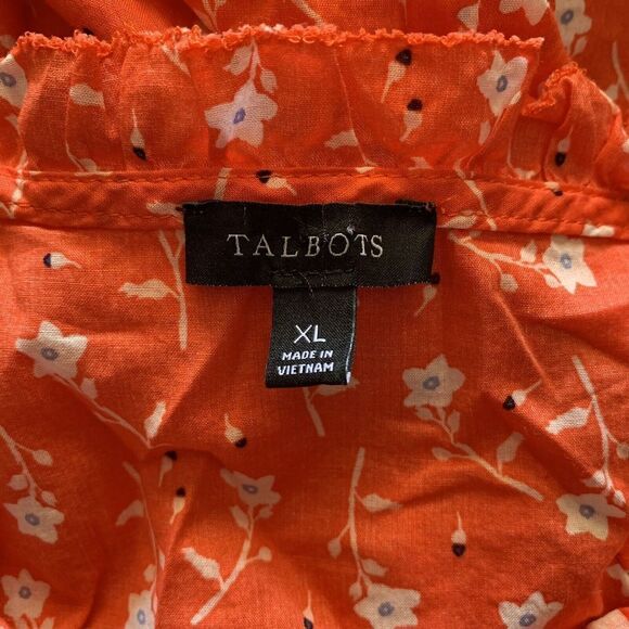 Talbots Womens Size XL Multicolor Floral Print Cotton Blend V-Neck Top Blouse - Picture 5 of 7